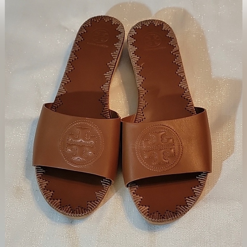 Tory Burch Brown Leather Slide Sandals